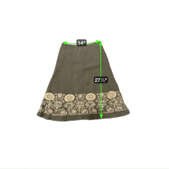 Peck & Peck Brown Silk Linen Blend Embroidered A-Line Skirt Womens Size 6 Boho - Picture 6 of 9